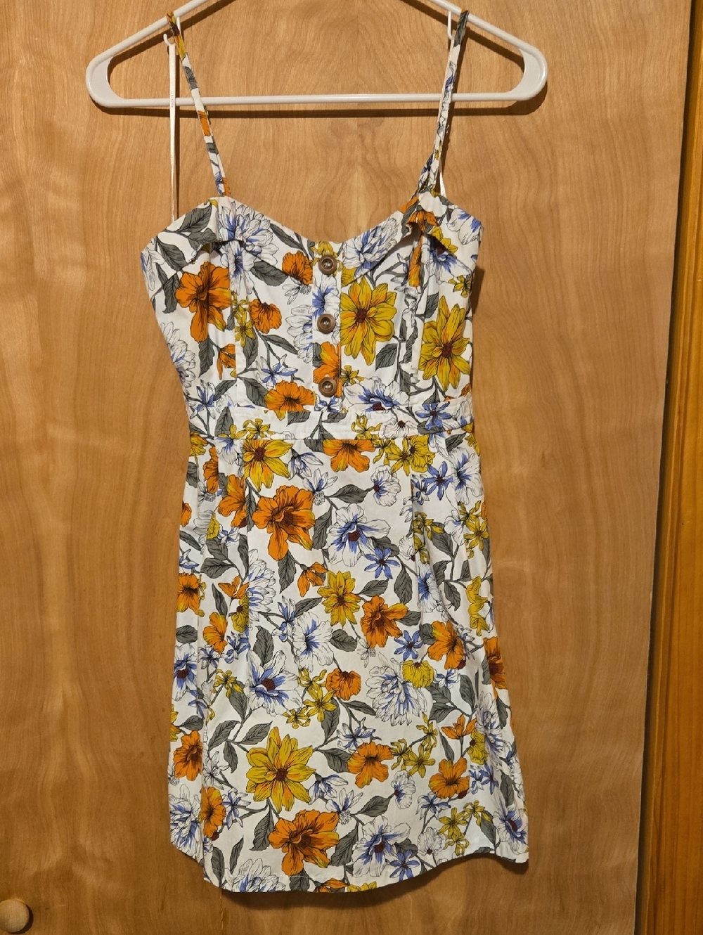 Forever 21 White Floral Mini Dress with Yellow & Orange Blooms